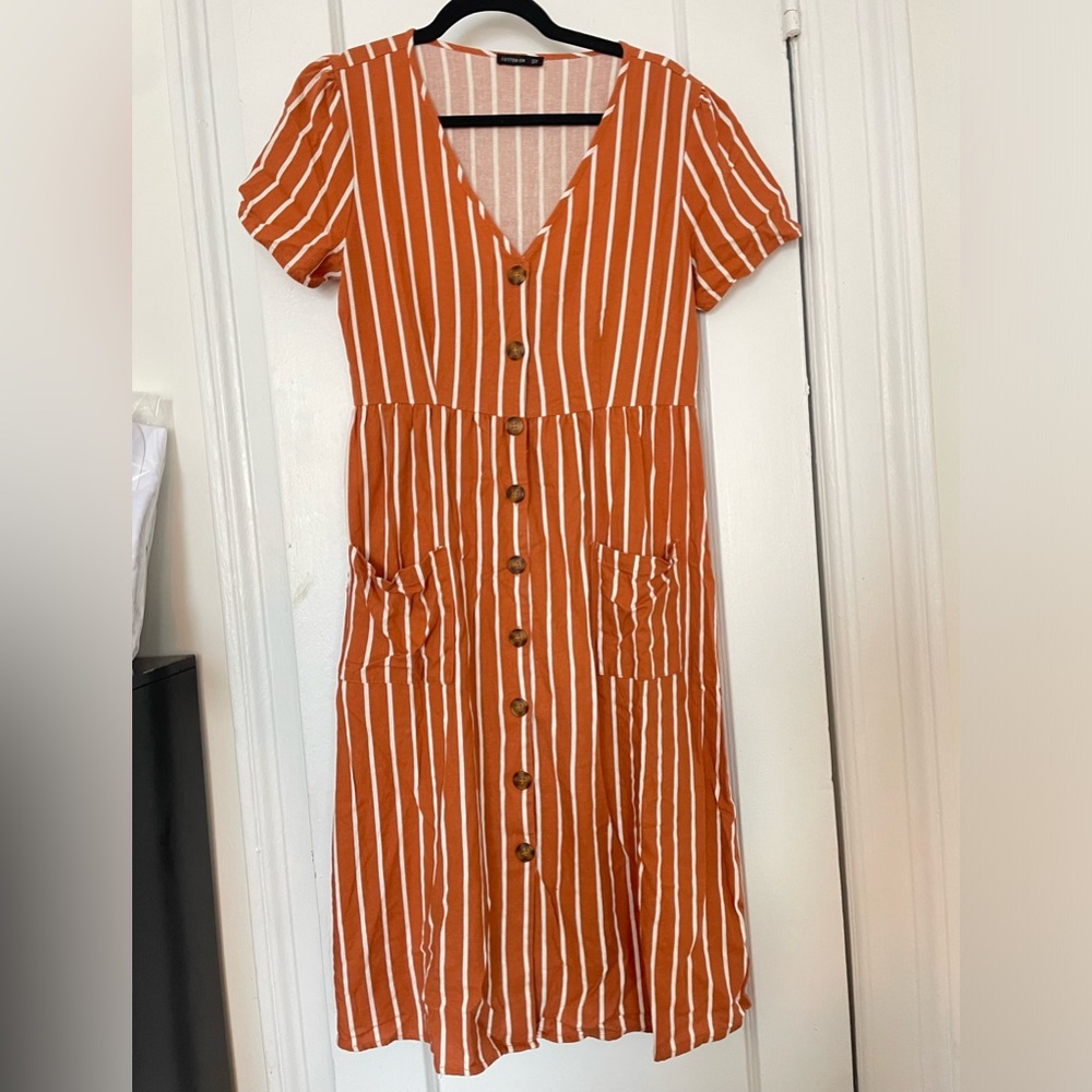 Cotton On orange striped button down midi dress
